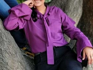 Purple Tie-Neck Blouse