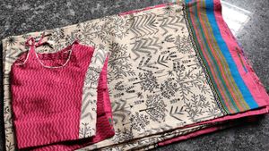 Pink And Black Printed Sareee (Combo)
