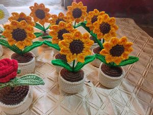 Crochet Sunflower Plant Decor