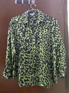 Green & Black Print Button Down