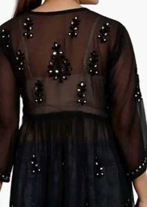 Embriodered Luckhnowi Black Top Short Kurti Tunic
