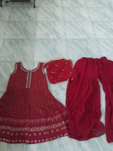 Red Embellished Gharara Suit