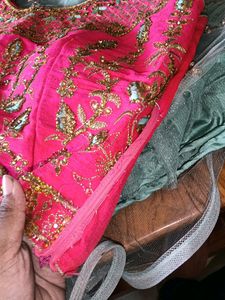 Pink And Sea Green Lehnga With Dupatta