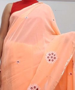 Peach Georgette Saree with Embroidery