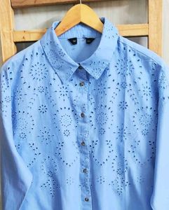 Eyelet Detail Blue Shirt size-46-48