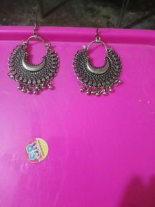 Silver Circle Oxidised Earrings