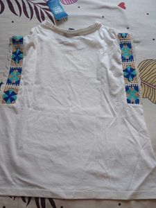 White T-Shirt with Crochet Detail