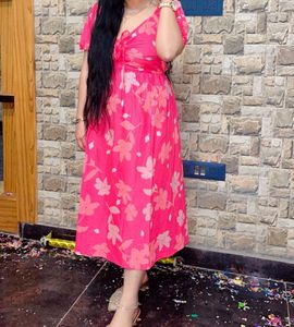 Pink Floral V-Neck Dress