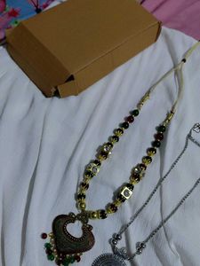 Necklace Set: Silver &amp; Beaded Pendants Buy One Get