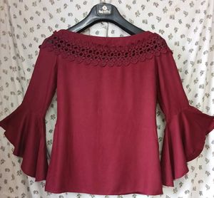 Maroon Ruffle Sleeve Top