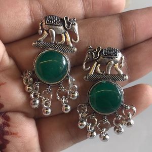 Elephant Green Stone Earrings