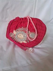Pink Embellished Potli Bag