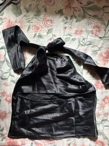 satin  Black Halter Top