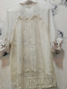 Sheer Lace Accent Button Down