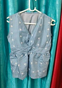 Blue Embroidered Top