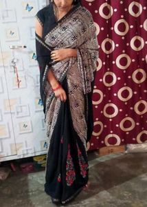 Elegant Red, Black Embroidered Saree