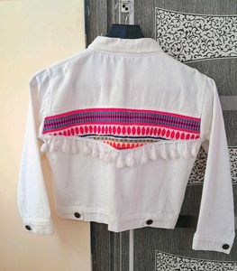 Boho Embroidered White Denim Jacket