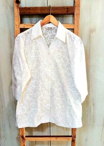 White Self Design Cotton Shirt Size-38