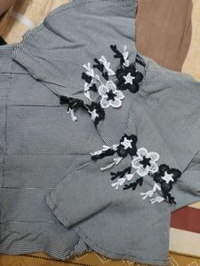 Striped Blouse with Floral Embroidery
