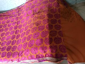 2 Combo Sarees - Embroidery Shiffon+Cotton