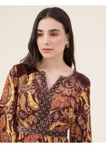 Pure Viscose Floral Print Notch Neck Dress