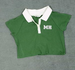 Green & White Cropped Polo Shirt