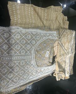 Not Used Khakhi Printed Kurta Set Size L