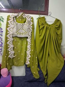 Elegant Green Dhoti Pant Set 40 size side jib adju