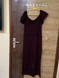 Maroon Casual Off Shoulder Women Jumpsuit