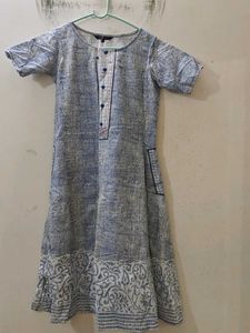 Blue & White Print Casual Dress