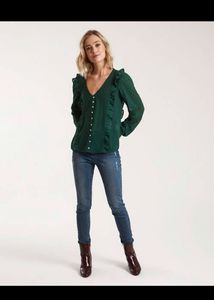Self Design Green Ruffle Top