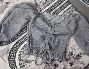 Floral Print Long Sleeve Crop Top