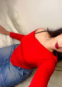 Red One Shoulder Down Bodysuit Top❤️