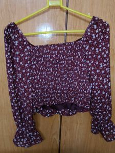 Floral Print Ruched Long Sleeve Top