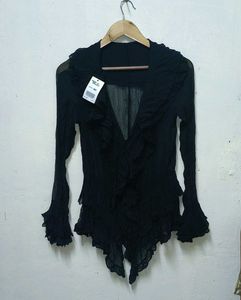 Trendy New Ruffled Black Sheer Blouse