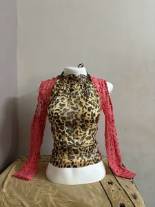 🐆🩷 y2k crochet leopard print mix top 🩷🐆