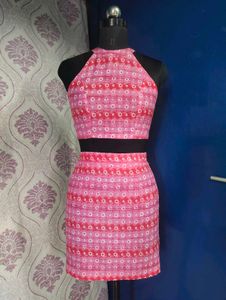 Pink Printed Halter Co-ord Dress.