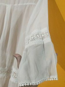 White Sheer Lace Trim Blouse