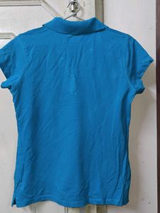 Blue Polo Neck Cotton T-Shirt | Women