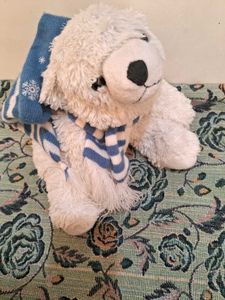 Polar Bear Whit Snowflakes Blue Striped Hat &amp;scarf