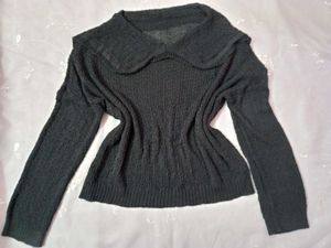 Dark Green Knit Sweater with Peter Pan Collar