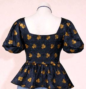 Y2k Golden Dot  Black Peplum Top