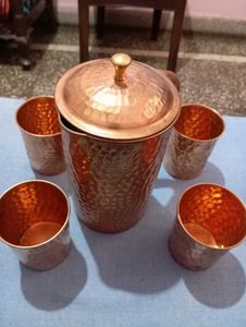 Offer & Take :-Copper Jug 2L With Four Glasses