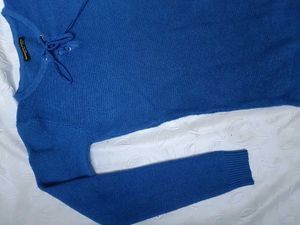 Blue Lace-Up Knit Pullover