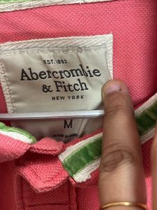 Abercrombie &amp; Fitch Men Polo Neck Pink T Shirt
