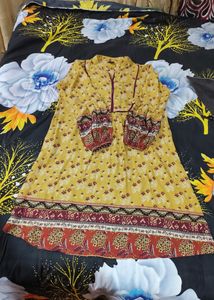 One Piece Knee Length Dress Used Only Once..See The Beautiful Sleeves And Print