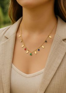 Rainbow Charm Leaf Necklace