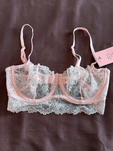 H&amp;M Light Pink Soft Lace Balconette Bra/34c