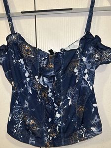 Navy Blue Floral Print Top