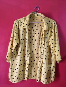 Yellow Heart Print Button-Up Shirt